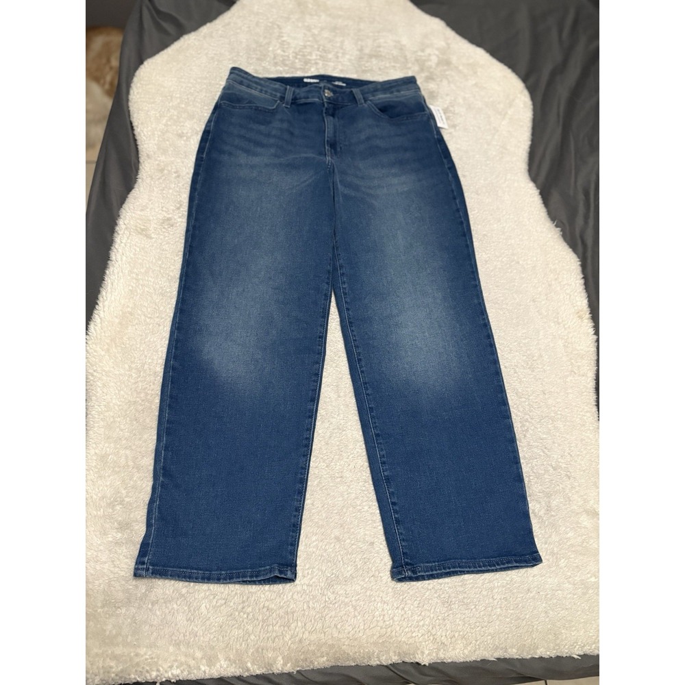 New Old Navy High Rise Wow Loose Blue Denim Jeans Size 14 Short NWT Stretch